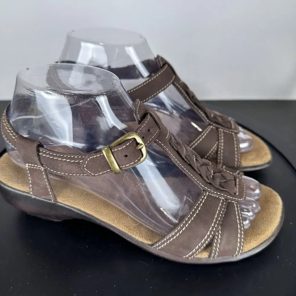 Walking Cradles Womens US 7 Brown Leather Suede Strappy Sandals Comfort Heel